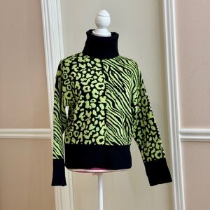 ZARA Women's Knit Sweater, Animal Print , Turtleneck, Light Green, Size S *NEW